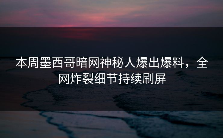 本周墨西哥暗网神秘人爆出爆料，全网炸裂细节持续刷屏
