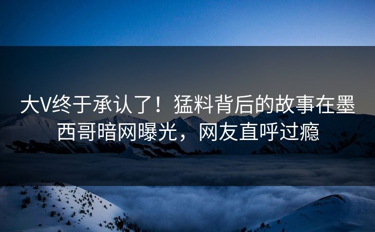 大V终于承认了！猛料背后的故事在墨西哥暗网曝光，网友直呼过瘾