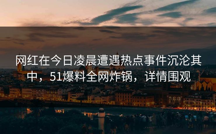 网红在今日凌晨遭遇热点事件沉沦其中，51爆料全网炸锅，详情围观