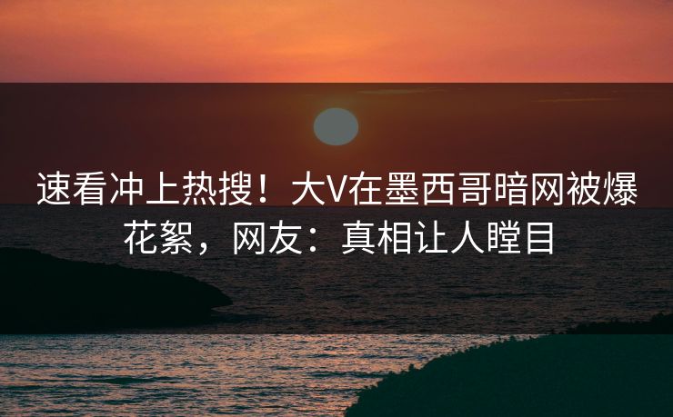 速看冲上热搜！大V在墨西哥暗网被爆花絮，网友：真相让人瞠目