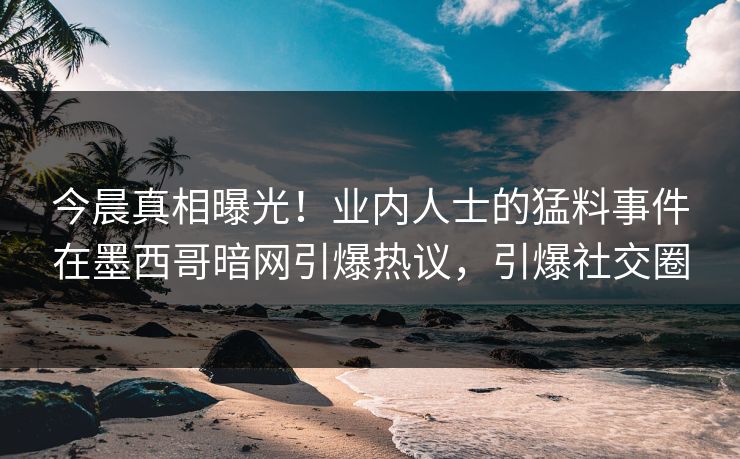 今晨真相曝光！业内人士的猛料事件在墨西哥暗网引爆热议，引爆社交圈