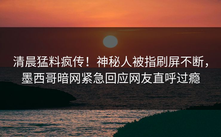 清晨猛料疯传！神秘人被指刷屏不断，墨西哥暗网紧急回应网友直呼过瘾
