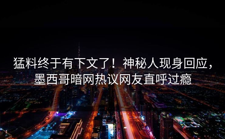 猛料终于有下文了！神秘人现身回应，墨西哥暗网热议网友直呼过瘾