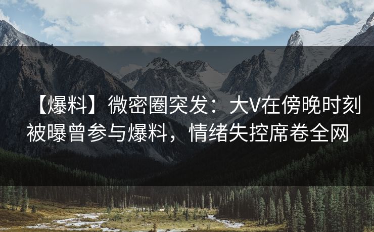 【爆料】微密圈突发：大V在傍晚时刻被曝曾参与爆料，情绪失控席卷全网