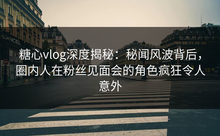糖心vlog深度揭秘：秘闻风波背后，圈内人在粉丝见面会的角色疯狂令人意外